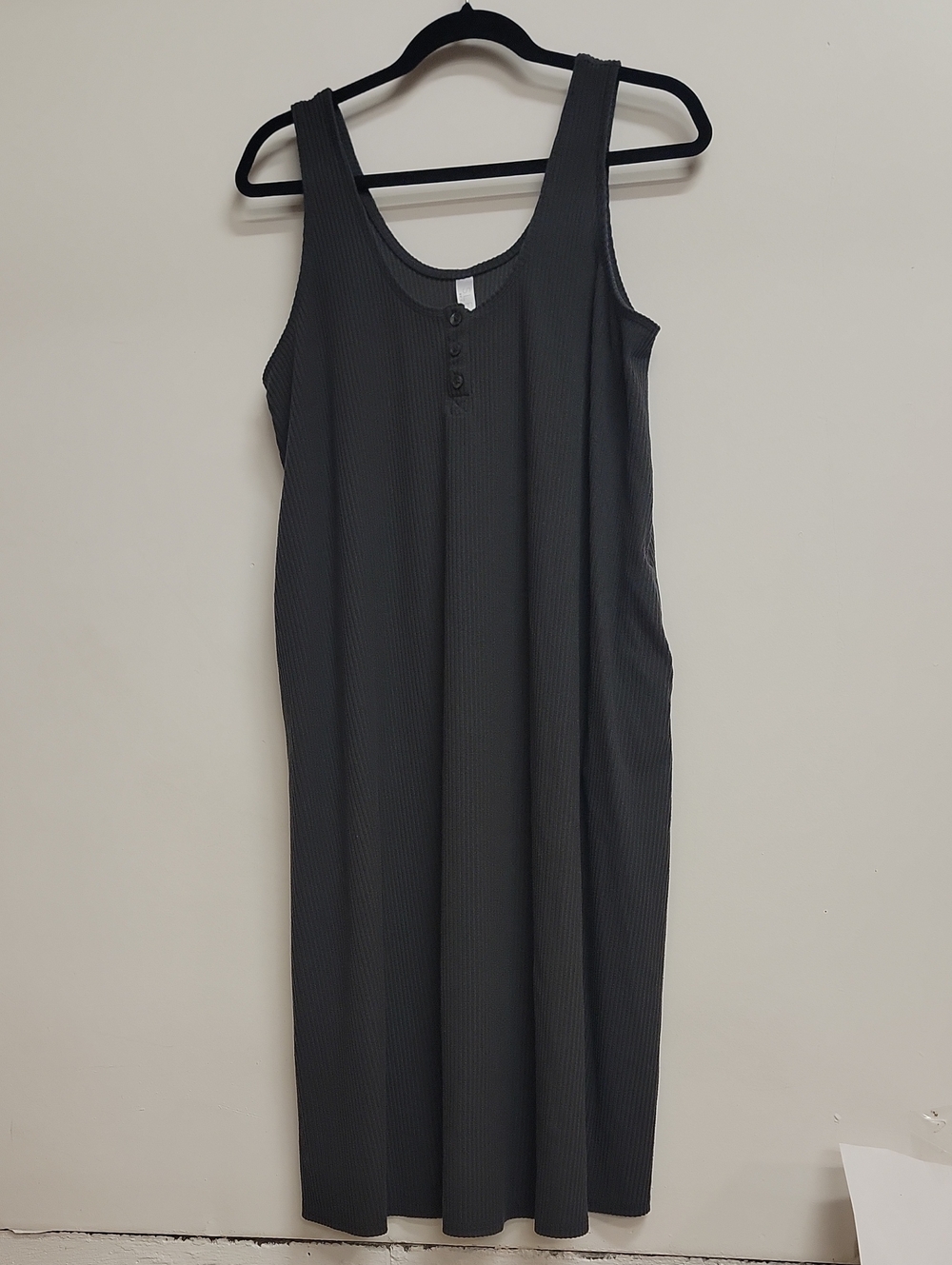 Sleeveless Ribbed Tank Lounge Dress in Charcoal Gray 14/16